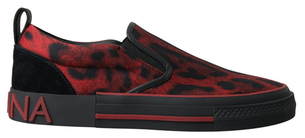 Dolce &amp; Gabbana Red Black Leopard Loafers Sneakers Shoes