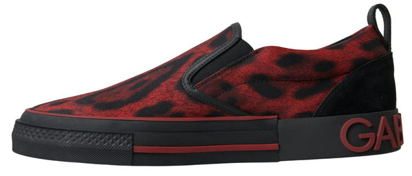 Dolce &amp; Gabbana Red Black Leopard Loafers Sneakers Shoes