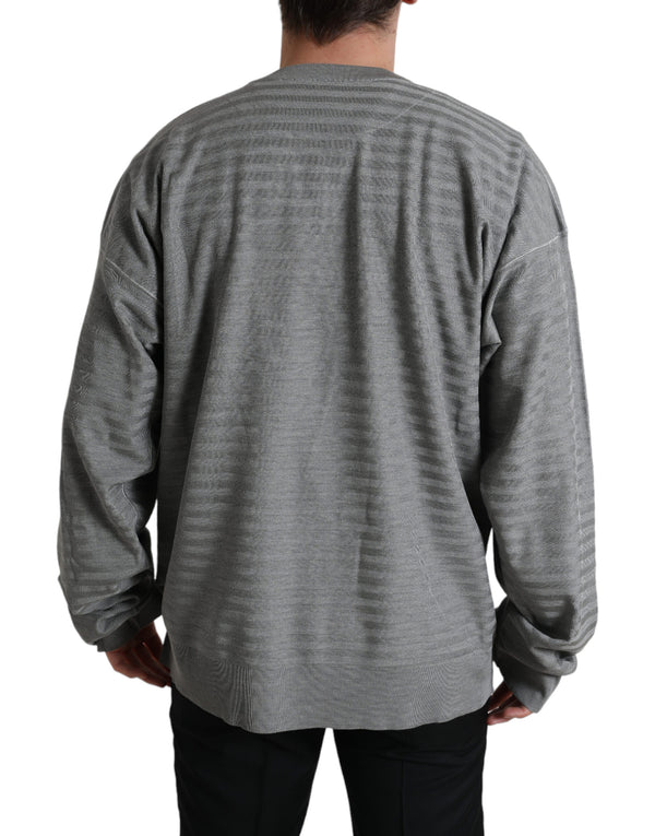 Dolce &amp; Gabbana Grey Crewneck Pullover Silk Top Sweater