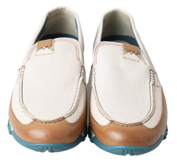 Dolce &amp; Gabbana White Leather Loafers Moccasins -kengät