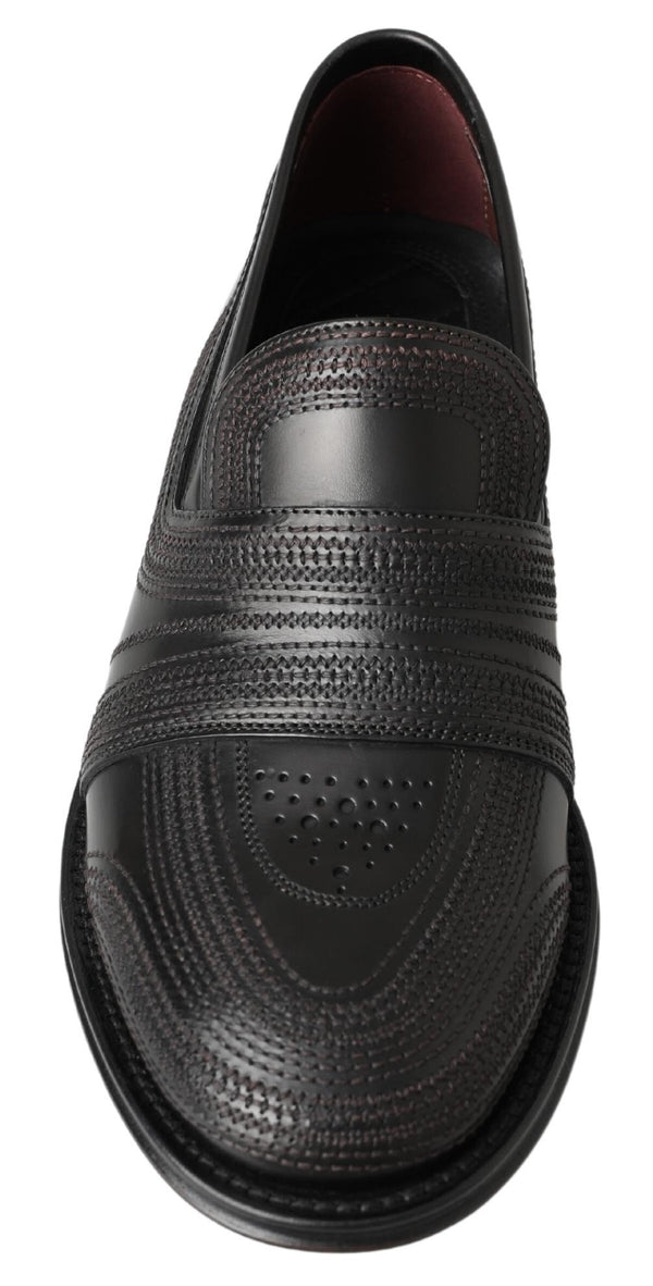 Dolce &amp; Gabbana Black Leather Slipper Loafers Ommeltu kengät