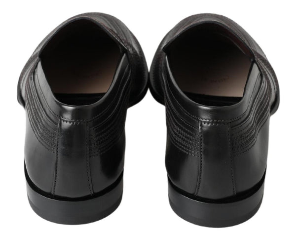 Dolce &amp; Gabbana Black Leather Slipper Loafers Ommeltu kengät