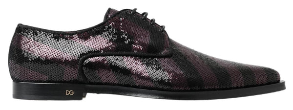 Dolce &amp; Gabbana Black Bordeaux Sequin Chevron miesten derbykengät