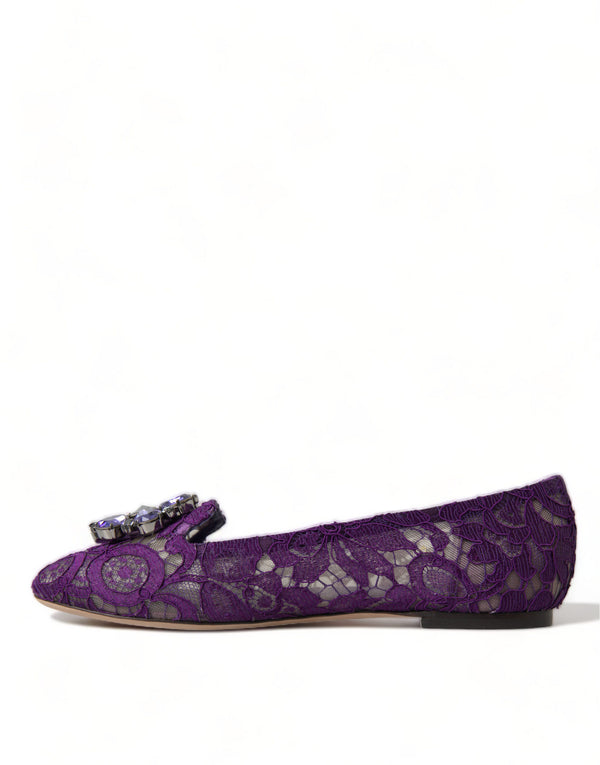 Dolce &amp; Gabbana Purple Vally Taormina Lace Crystals Flats -kengät