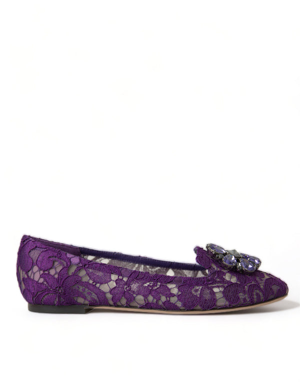 Dolce &amp; Gabbana Purple Vally Taormina Lace Crystals Flats -kengät