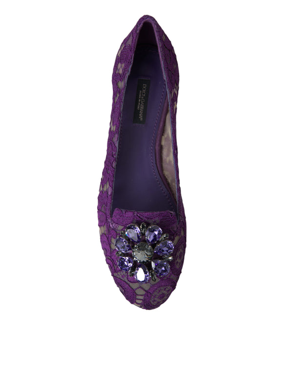 Dolce &amp; Gabbana Purple Vally Taormina Lace Crystals Flats -kengät