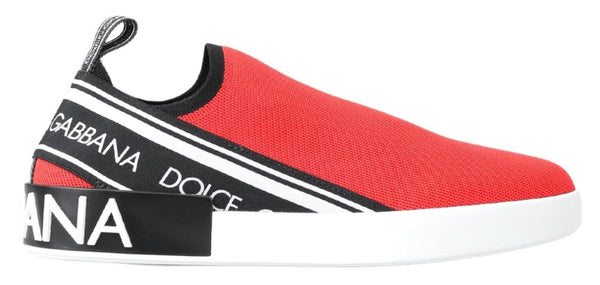Dolce &amp; Gabbana Red White Flat Sneakers Loafers -kengät