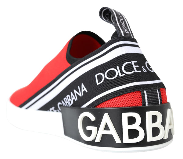 Dolce &amp; Gabbana Red White Flat Sneakers Loafers -kengät