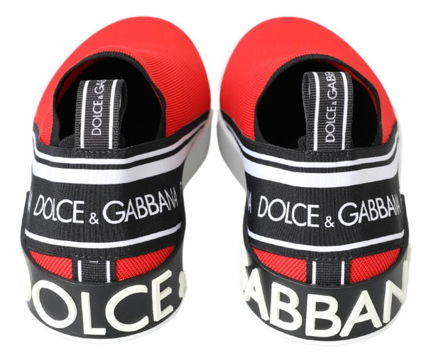 Dolce &amp; Gabbana Red White Flat Sneakers Loafers -kengät