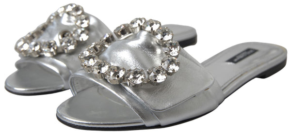 Dolce &amp; Gabbana hopeakristallilla koristellut Slides-tasaiset kengät