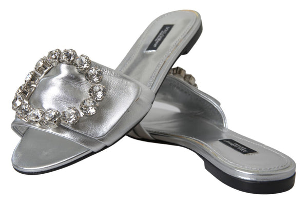 Dolce &amp; Gabbana hopeakristallilla koristellut Slides-tasaiset kengät