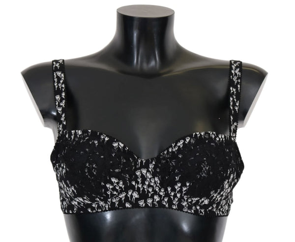 Dolce &amp; Gabbana Black Silk White Lace Stretch Alusvaatteet Bra