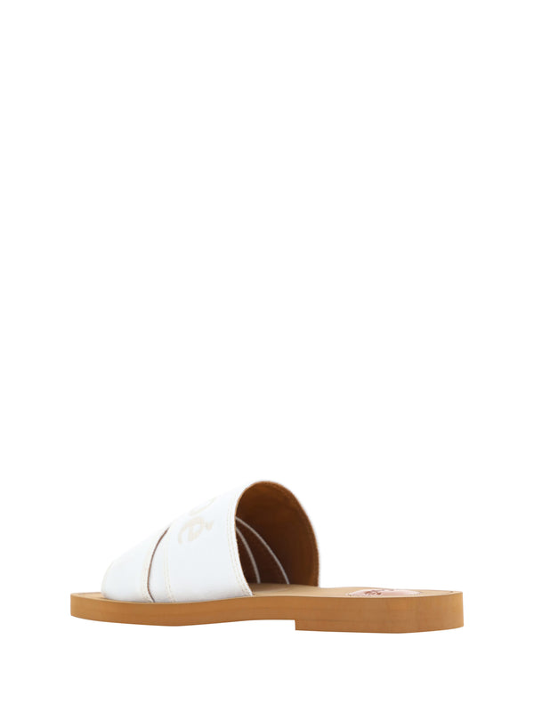 Chloé White Cotton Slides Woody sandaalit