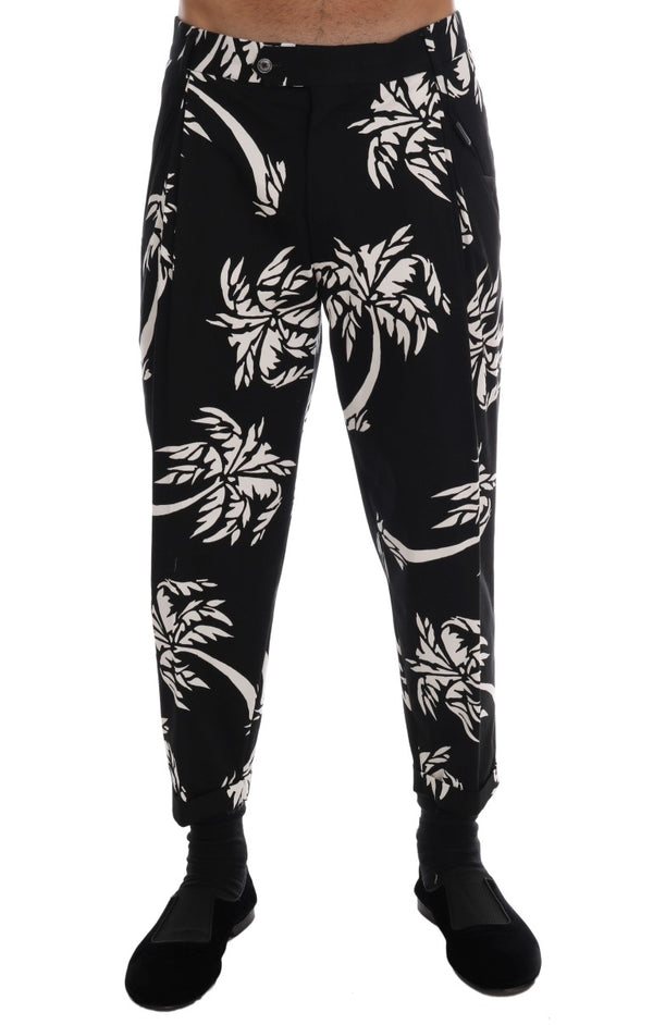 Dolce &amp; Gabbana Black Tree Cotton Stretch -housut