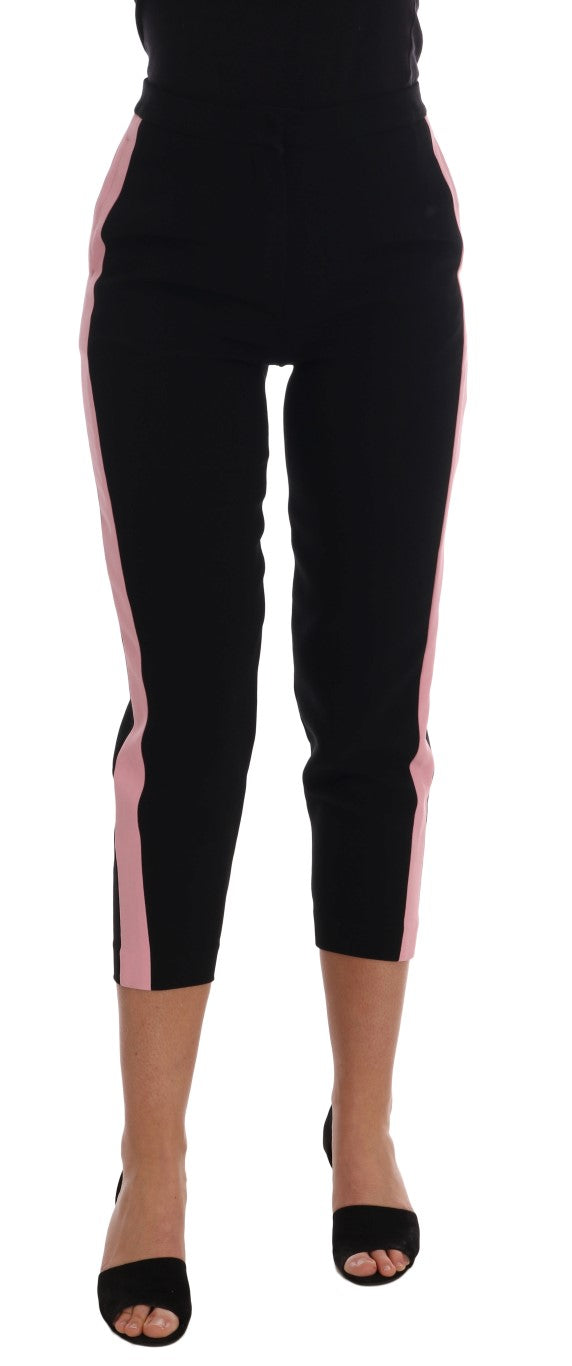 Dolce &amp; Gabbana Black Stretch Pink Stripes Capri -housut