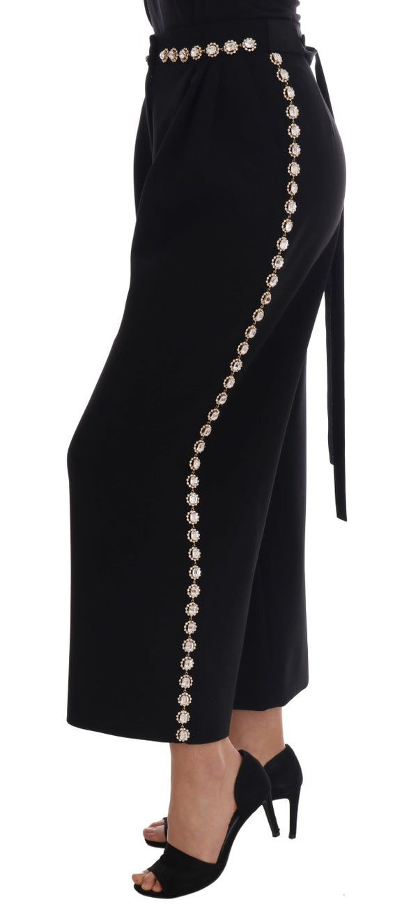 Dolce &amp; Gabbana Black Wool Stretch Crystal -housut
