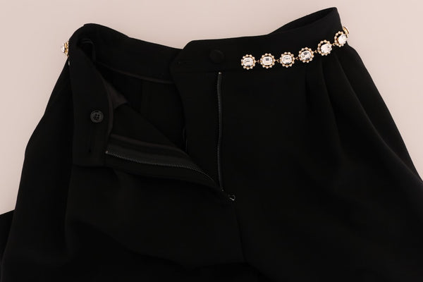 Dolce &amp; Gabbana Black Wool Stretch Crystal -housut