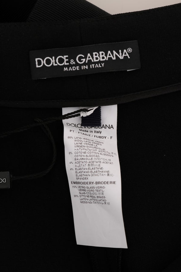 Dolce &amp; Gabbana Black Wool Stretch Crystal -housut