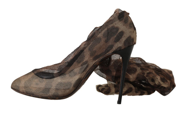 Dolce &amp; Gabbana Ruskeat Leopard Tulle pitkät sukat -pumput