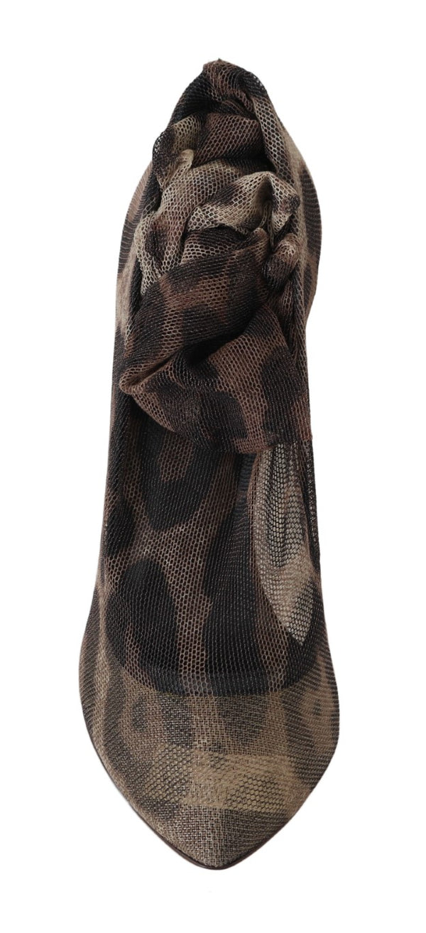 Dolce &amp; Gabbana Ruskeat Leopard Tulle pitkät sukat -pumput