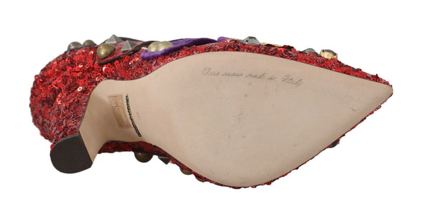 Dolce &amp; Gabbana Red Sequined Crystal Studs Heels -kengät