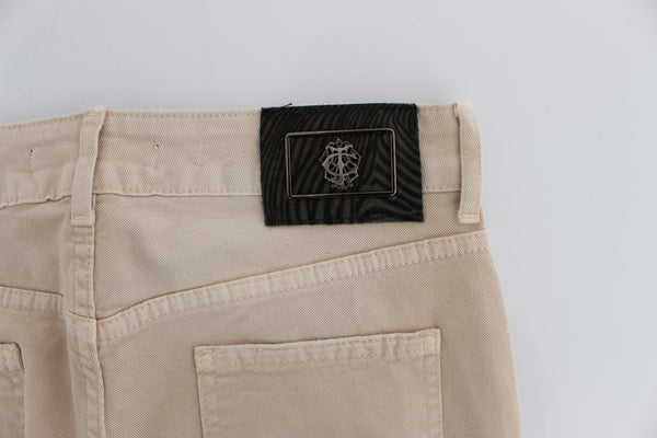 Cavalli Beige Cotton Stretch Slim Fit Jeans