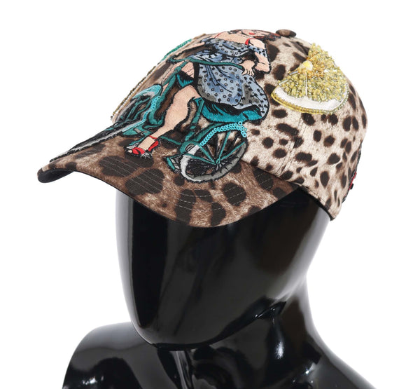 Dolce &amp; Gabbana Brown Leopard Sequin Sicily Applique baseballhattu