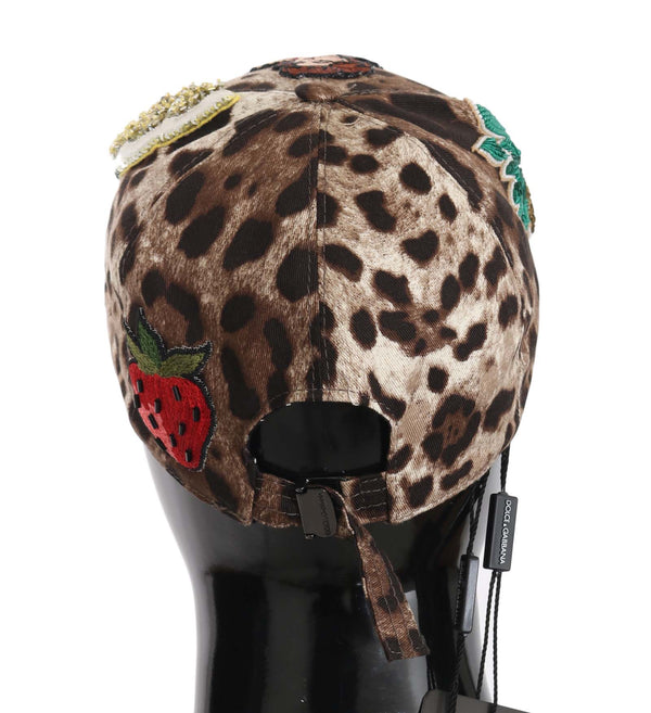 Dolce &amp; Gabbana Brown Leopard Sequin Sicily Applique baseballhattu