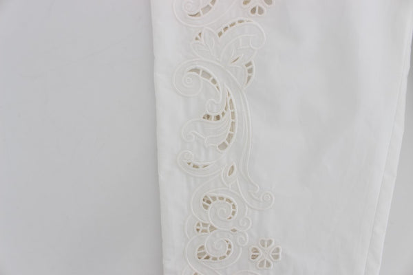 Dolce & Gabbana Elegant White Floral Cutout Dress Pants