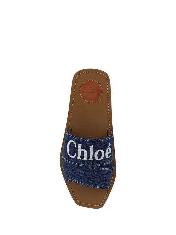 Chloé Denim Blue Cotton Slides Woody sandaalit