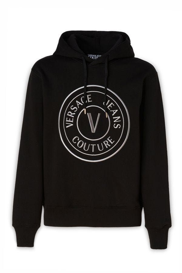 Versace Jeans Black Cotton Logo Yksityiskohdat Hupullinen collegepaita