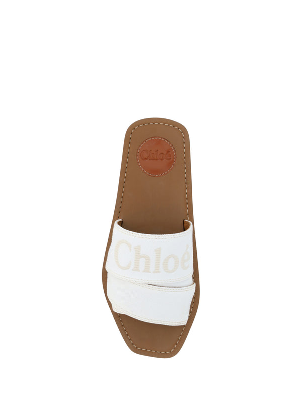 Chloé White Cotton Slides Woody sandaalit