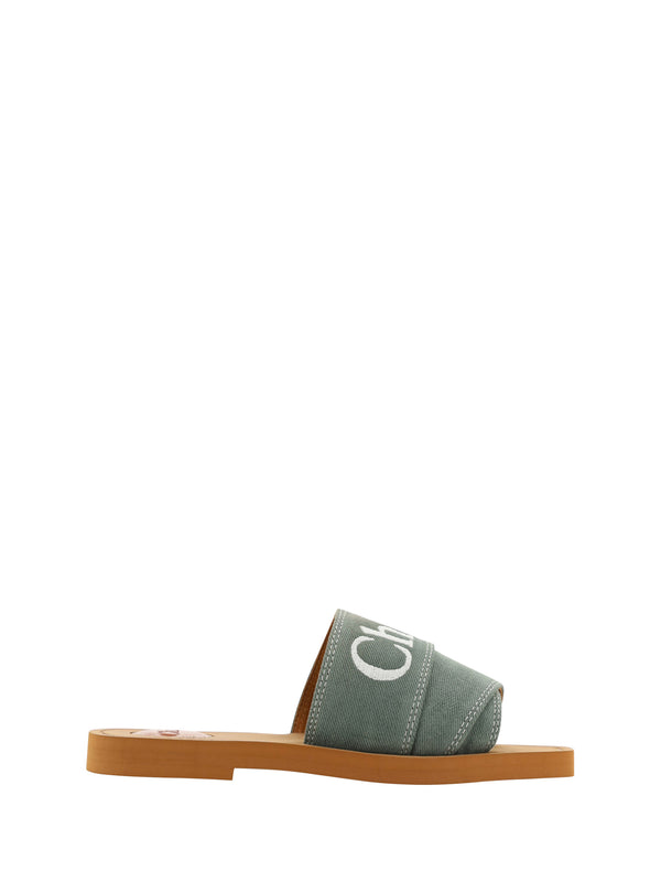 Chloé Forest Green Cotton Slides Woody sandaalit