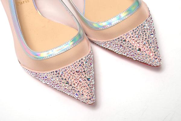 Christian Louboutin Silver Rose Flat Point Crystals -varvaskenkä