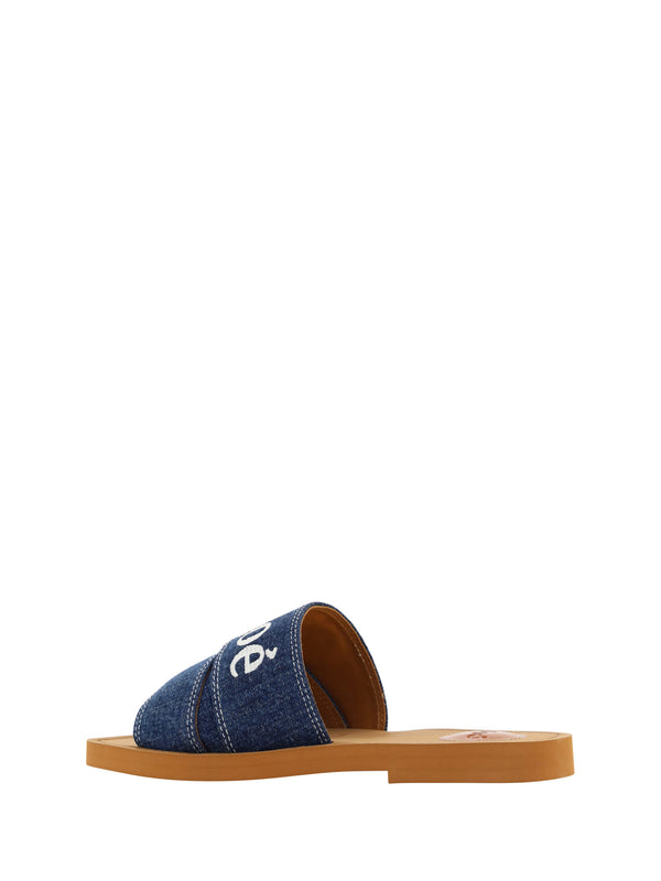 Chloé Denim Blue Cotton Slides Woody sandaalit
