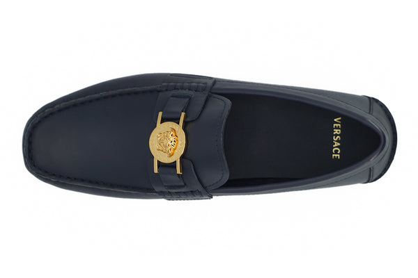 Versace Navy Blue Calf Leather Loafers -kengät