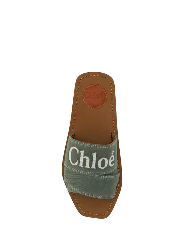 Chloé Forest Green Cotton Slides Woody sandaalit