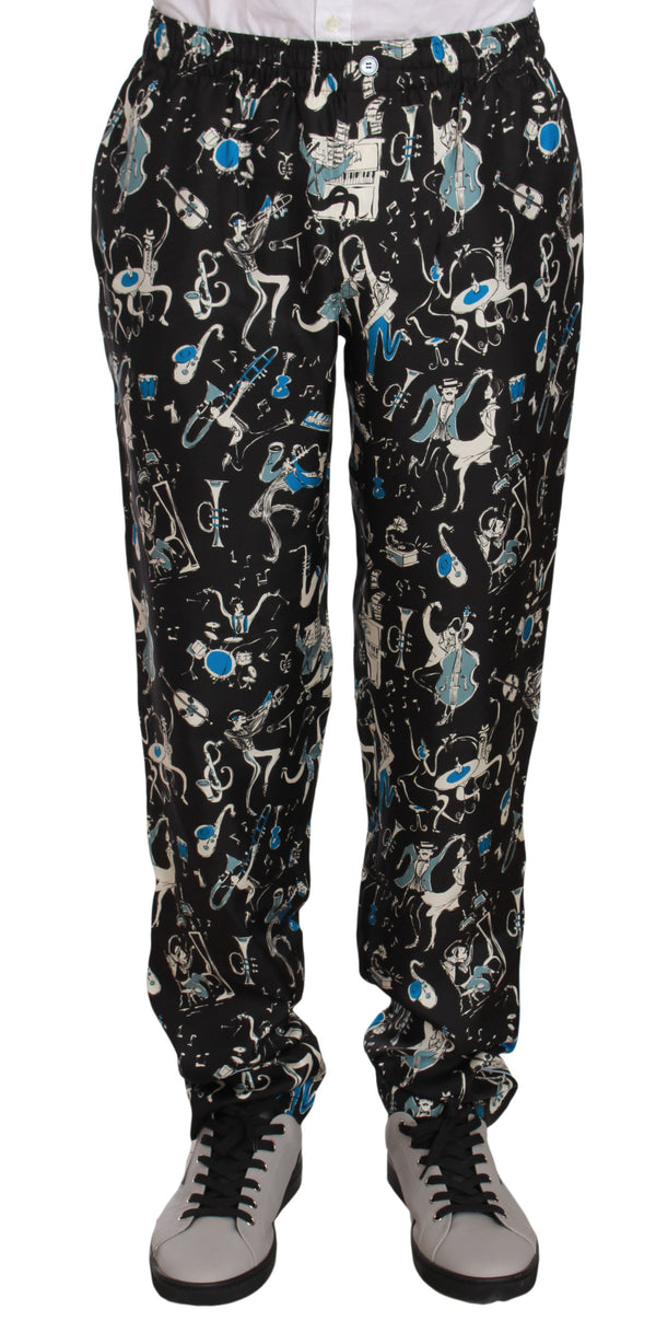 Dolce &amp; Gabbana Black Musical Instrument Sleepwear Pants