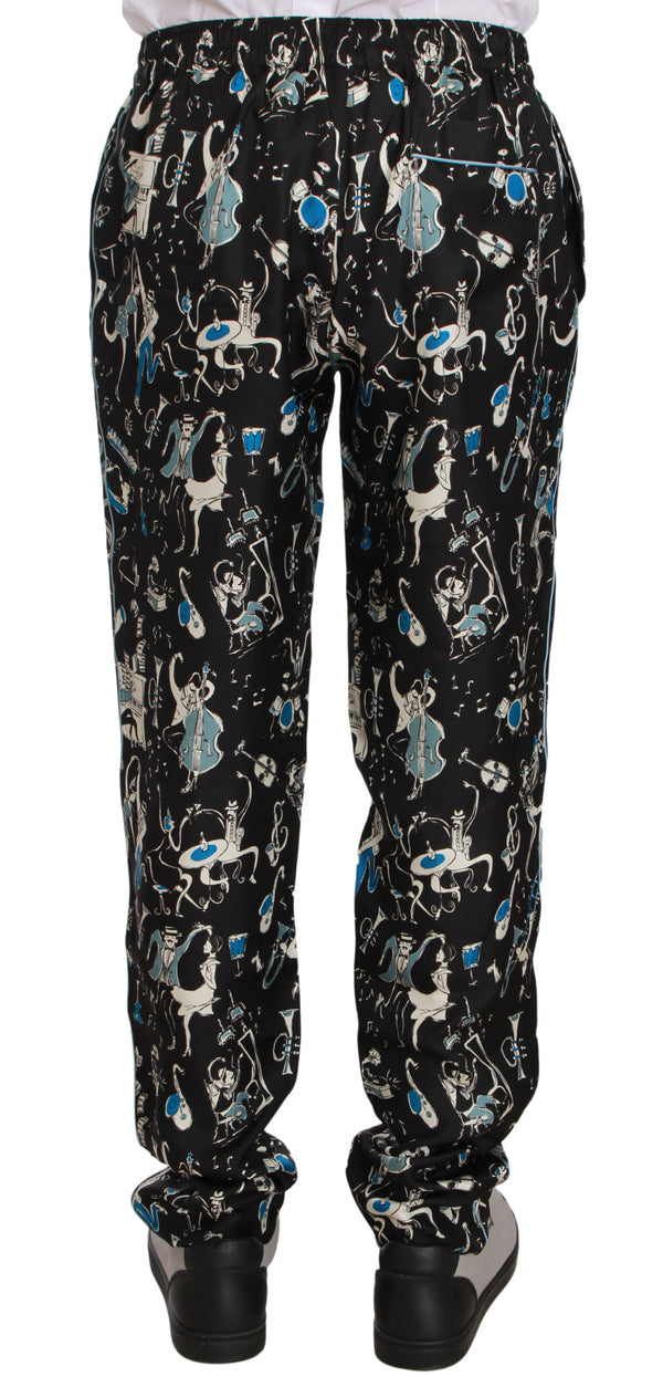 Dolce &amp; Gabbana Black Musical Instrument Sleepwear Pants