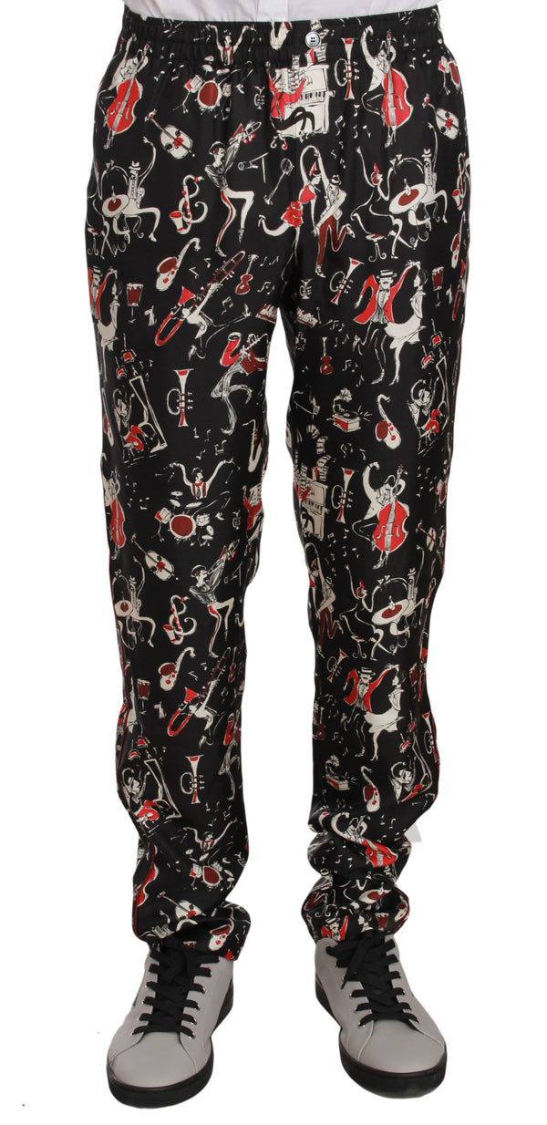 Dolce &amp; Gabbana Red Musical Instrument Print Sleepwear Pants