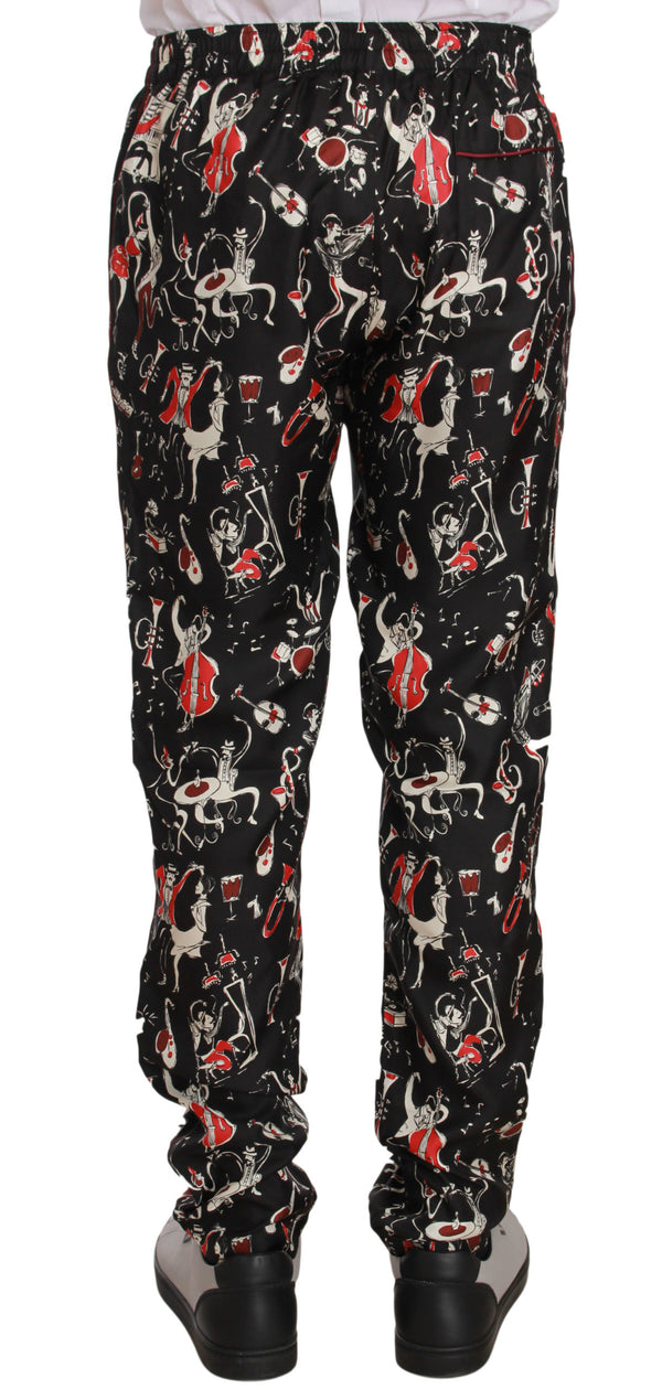 Dolce &amp; Gabbana Red Musical Instrument Print Sleepwear Pants