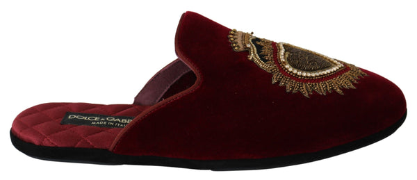 Dolce &amp; Gabbana Red Velvet Sacred Heart Embroidery Slides -kengät