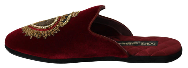 Dolce &amp; Gabbana Red Velvet Sacred Heart Embroidery Slides -kengät