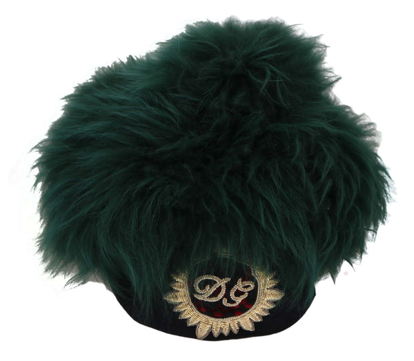 Dolce &amp; Gabbana Green Fur DG -logolla brodeerattu Cloche-hattu