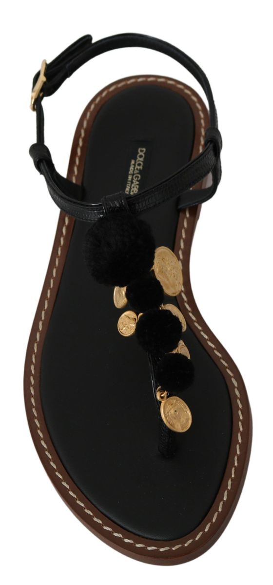 Dolce &amp; Gabbana Black Leather Coins Varvastossut Sandaalit Kengät