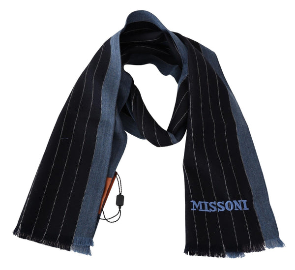 Missoni Black Blue Striped Wool Unisex Wrap huivi