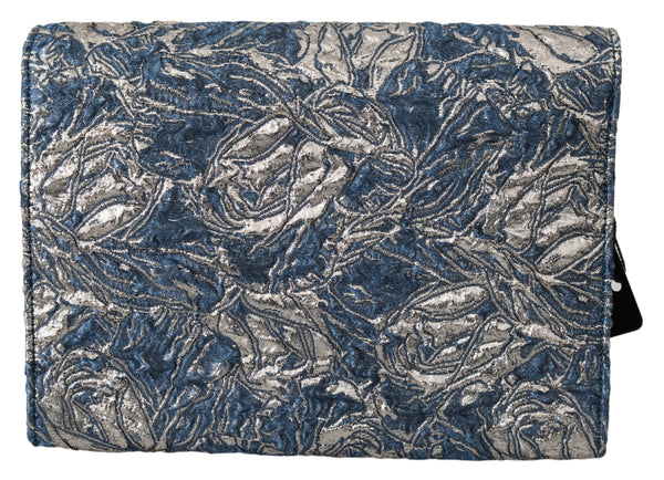 Dolce &amp; Gabbana Sininen hopea jacquard-nahkainen asiakirjasalkkulaukku