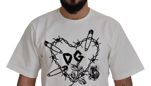 Dolce &amp; Gabbana White Amor Cotton Crewneck T-paita