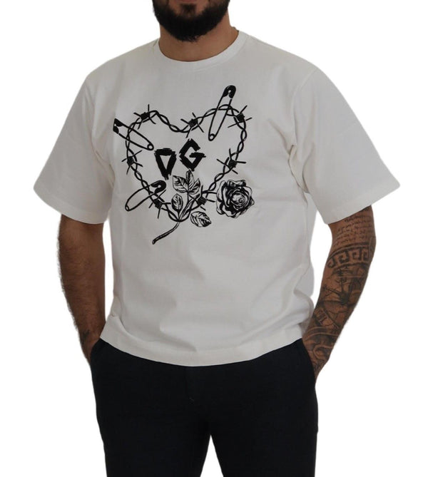 Dolce &amp; Gabbana White Amor Cotton Crewneck T-paita