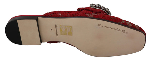 Dolce &amp; Gabbana Red Lace Crystal Slide On Flats -kengät